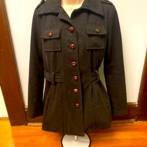 Ladies wool button down belted jacket